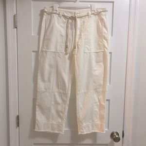 Anthropologie White Denim Cropped Relaxed Utility Pants Size 32